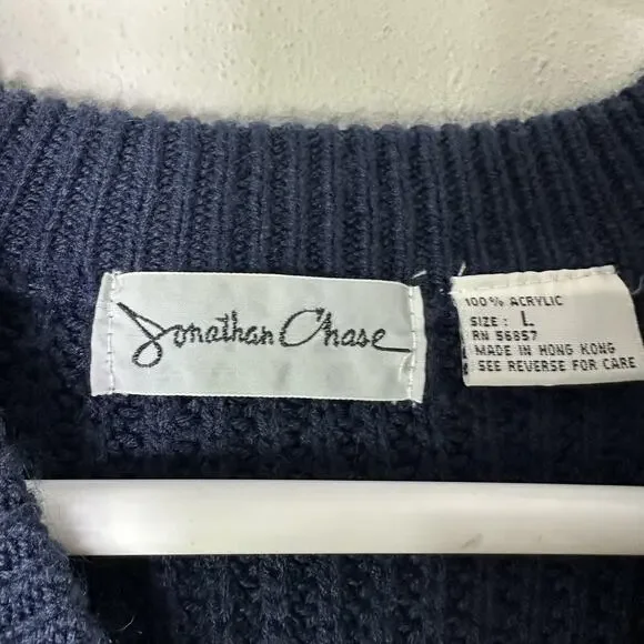 VTG Jonathan Chase Sweater Womens Large Blue Green V Neck Chunky Preppy Tennis‎ - Picture 3 of 3